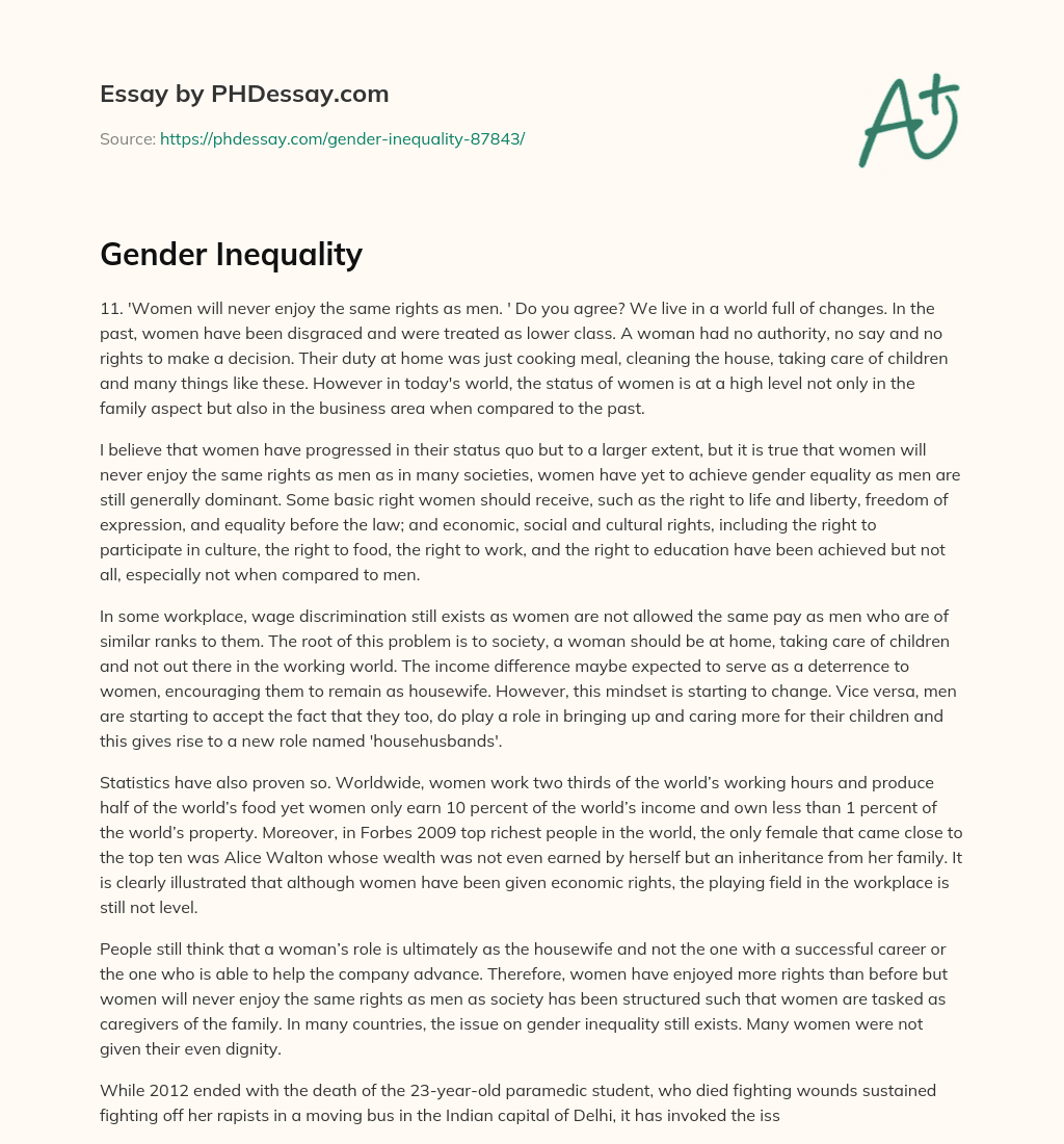 gender inequality essay 300 words