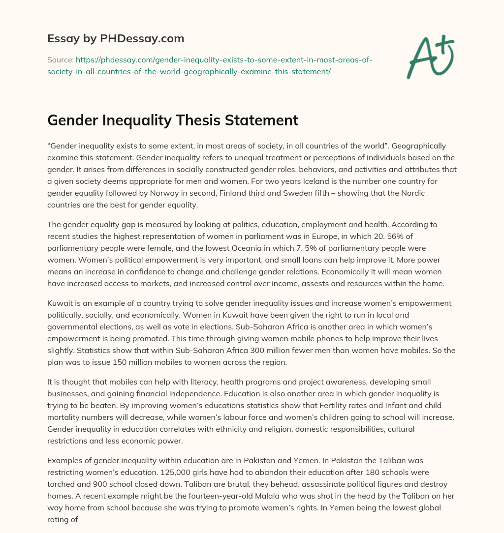 Gender Inequality Thesis Statement essay