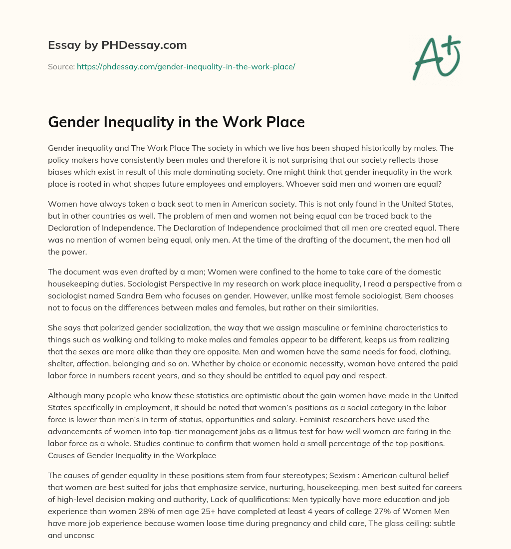 Gender Inequality in the Work Place essay