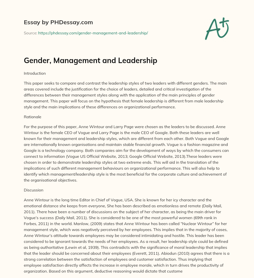 gender and leadership essay