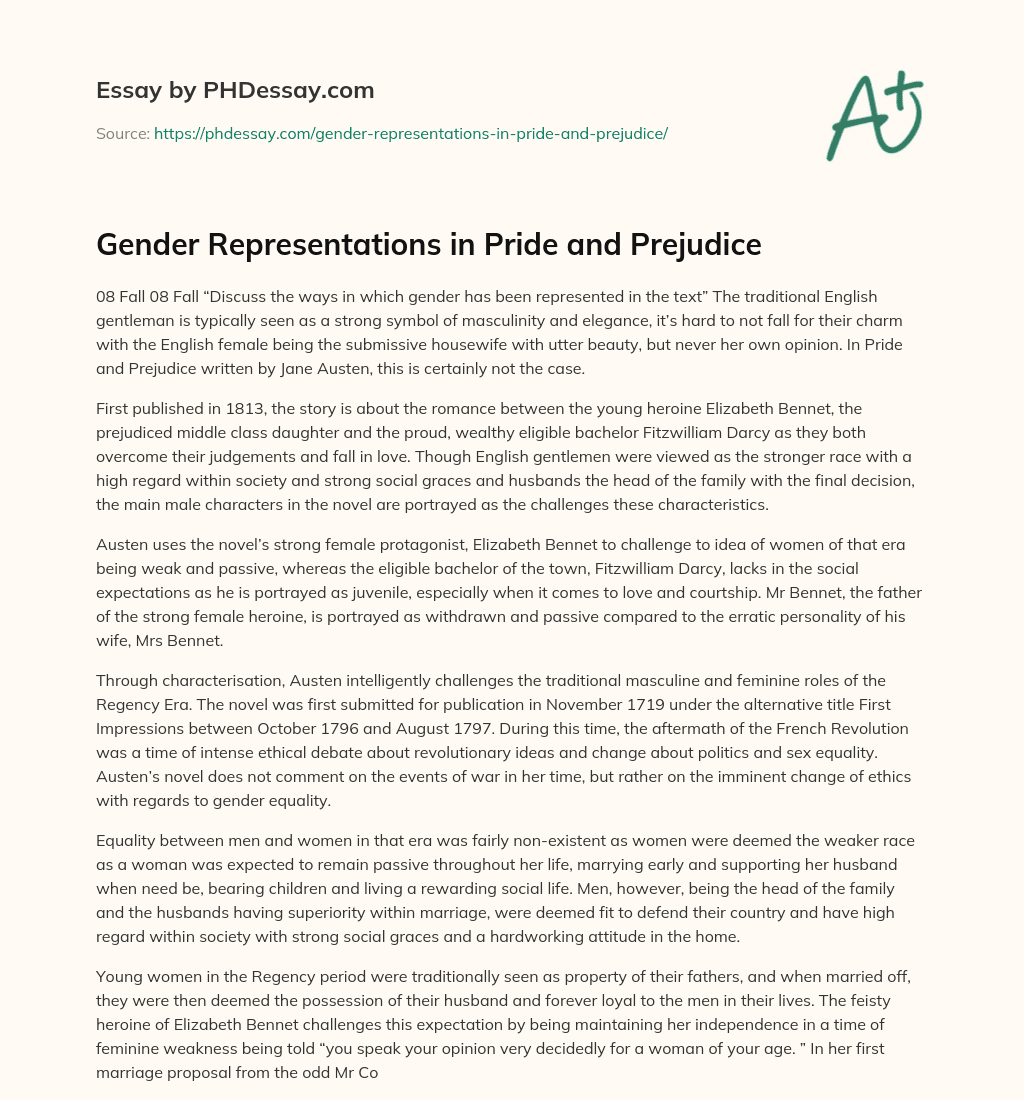 pride and prejudice gender roles essay
