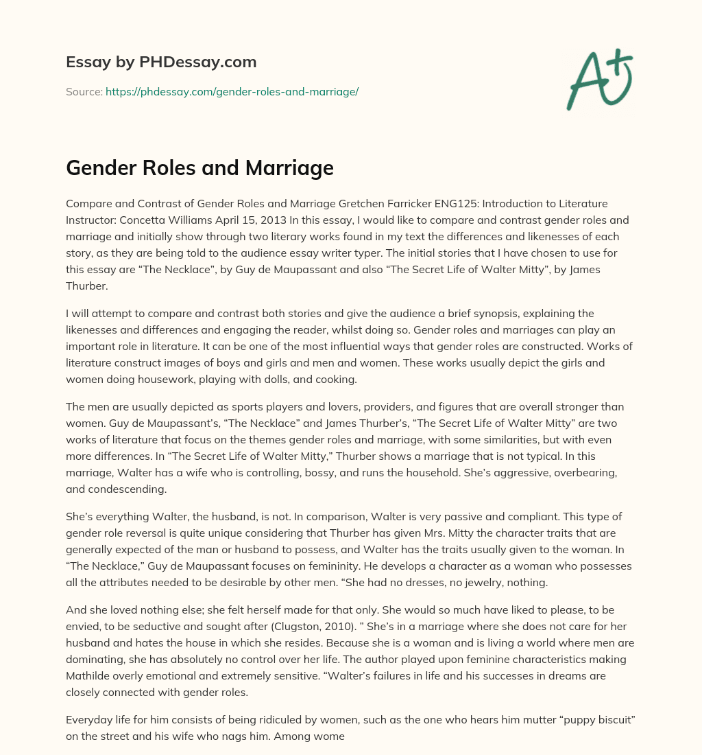 gender roles in marriage essay