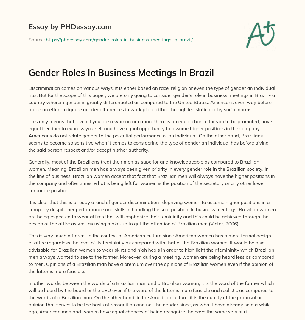 Gender Roles In Business Meetings In Brazil essay
