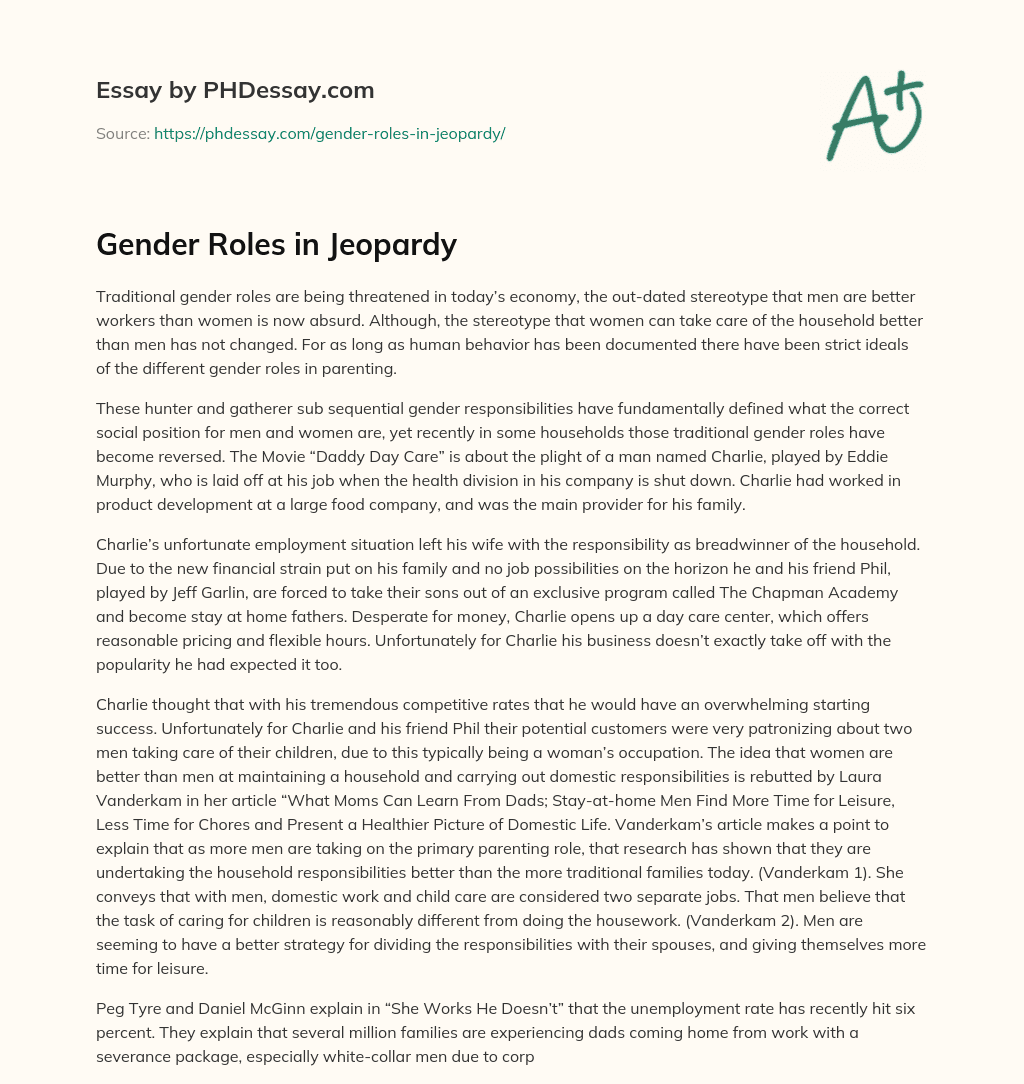 Gender Roles in Jeopardy essay