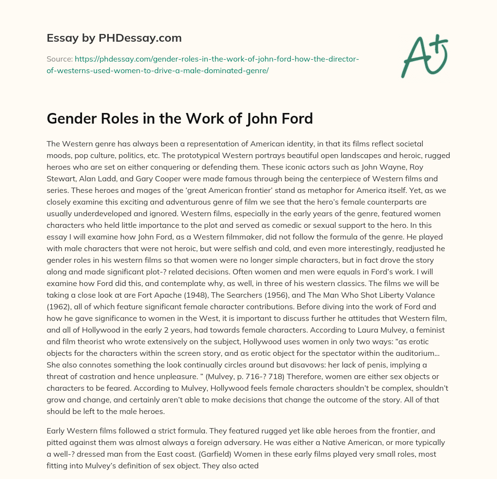 Gender Roles in the Work of John Ford essay