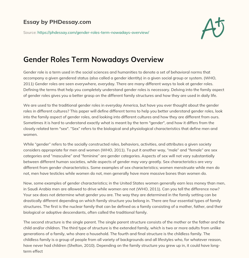 Gender Roles Term Nowadays Overview essay