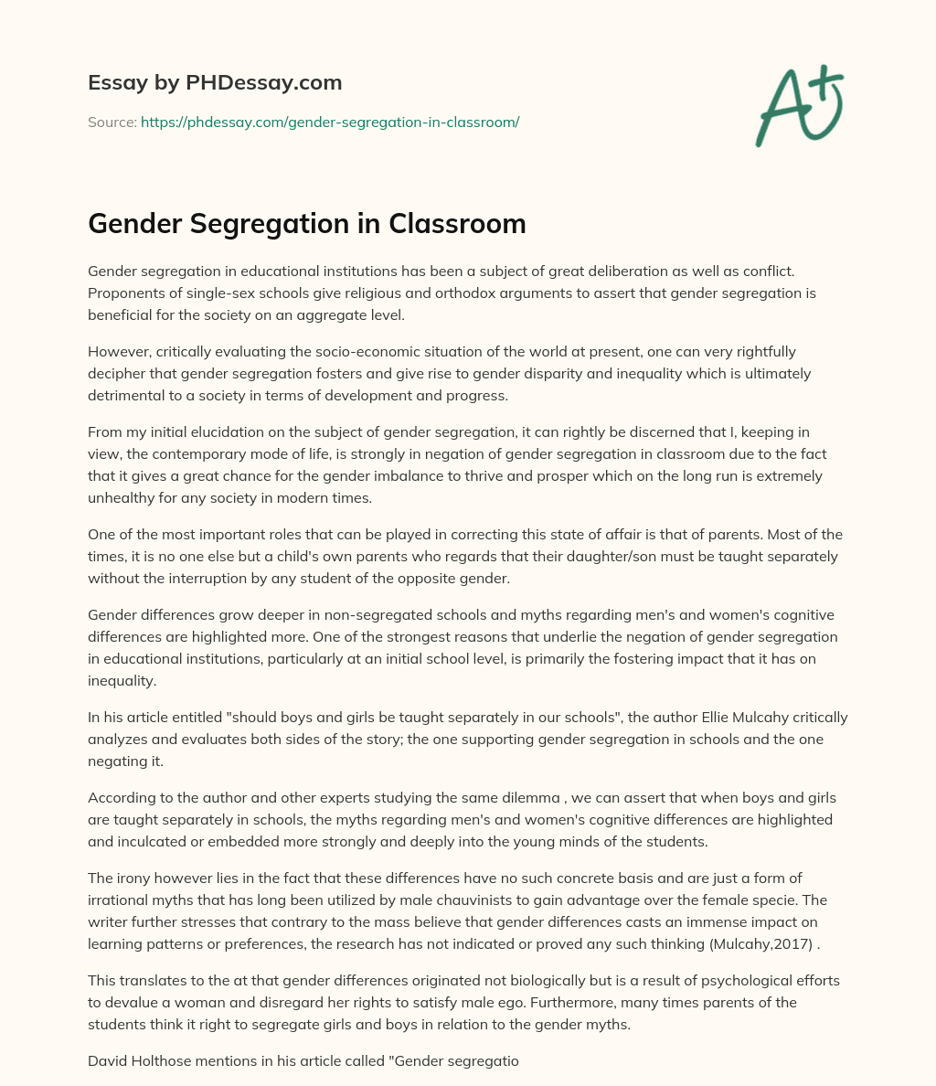 gender segregation in schools essay