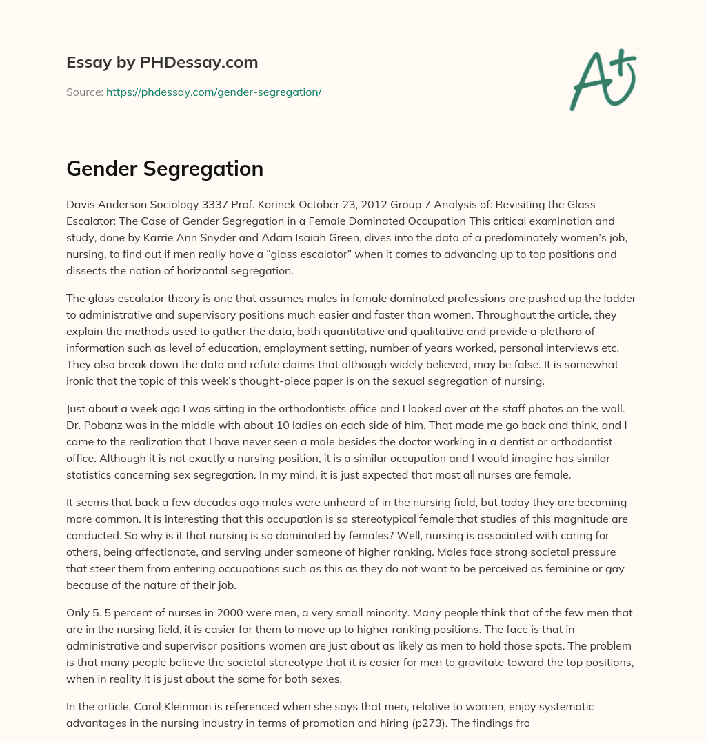 Gender Segregation essay