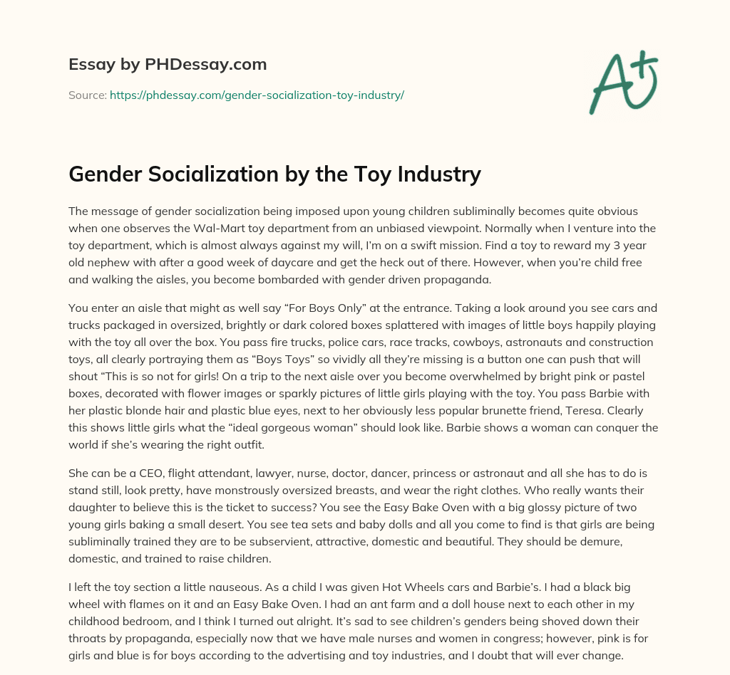 Gender Socialization by the Toy Industry essay