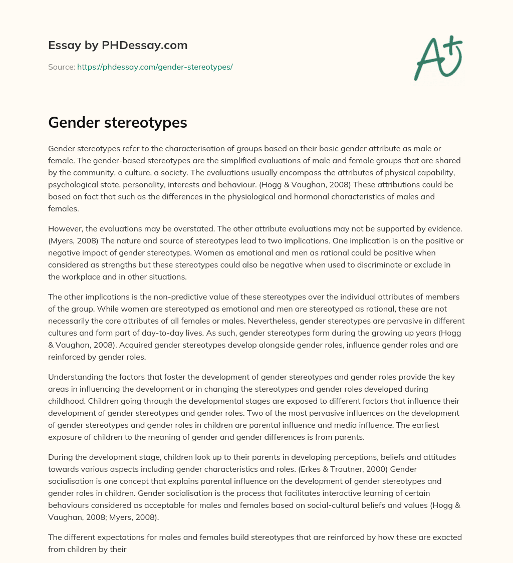 gender stereotypes reflective essay