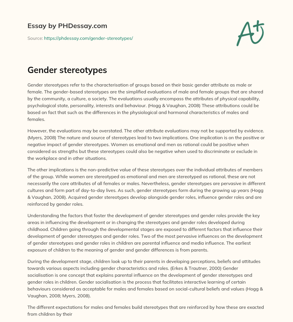 gender stereotypes essay 500 words