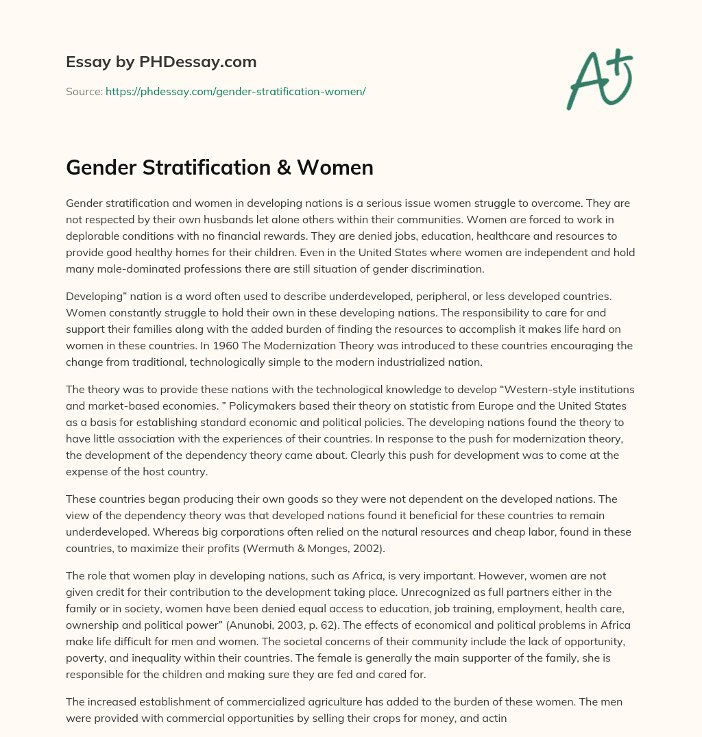 Gender Stratification & Women essay