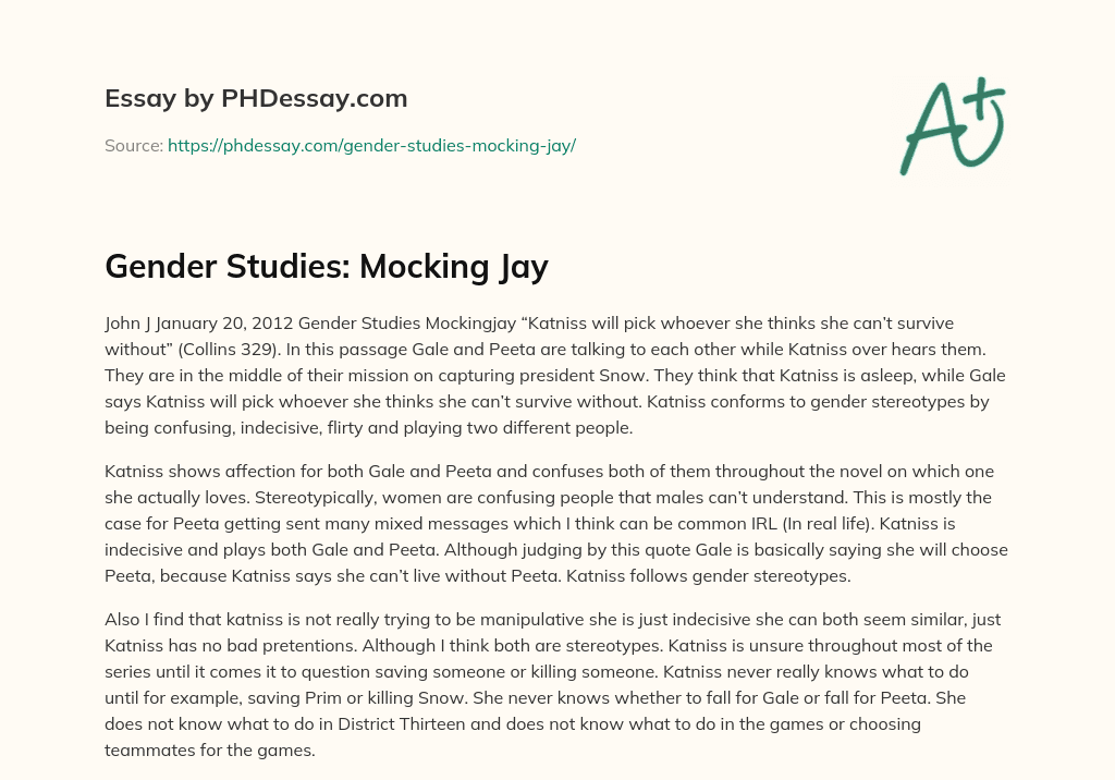 Gender Studies: Mocking Jay essay