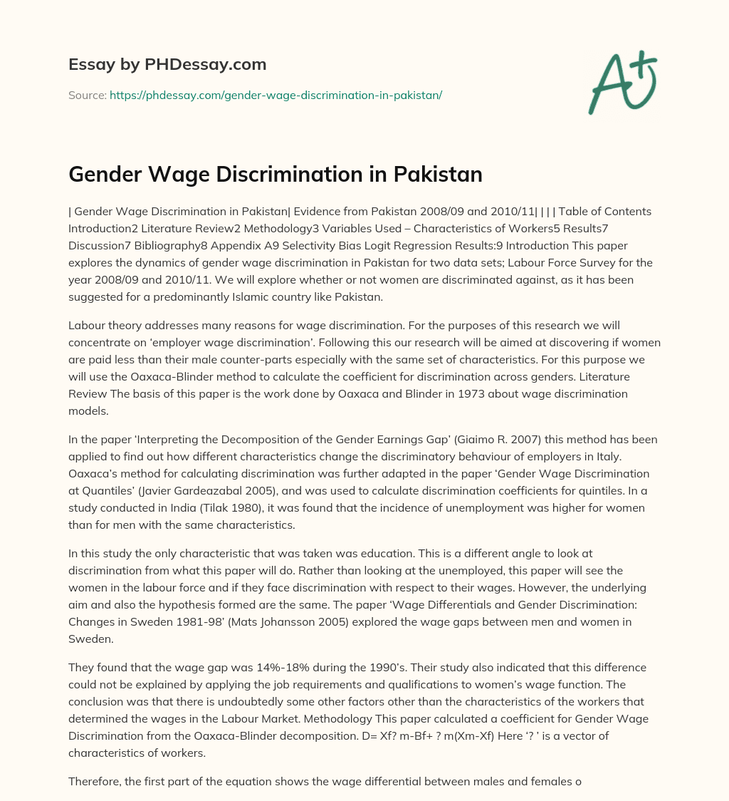 gender discrimination at workplace in pakistan essay