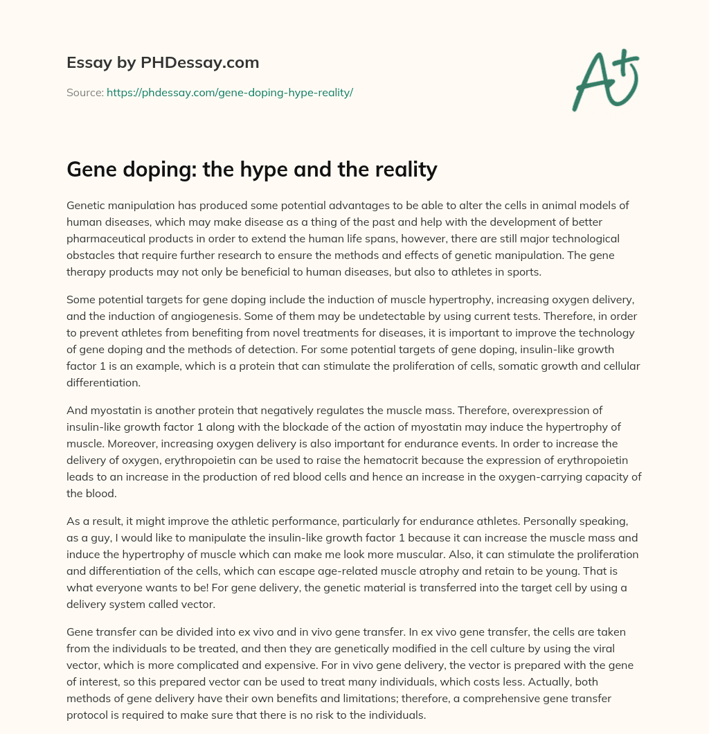 Gene doping: the hype and the reality essay