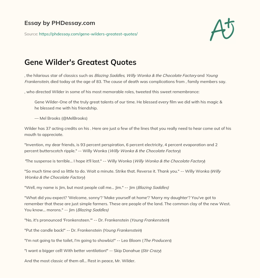 Gene Wilder’s Greatest Quotes essay