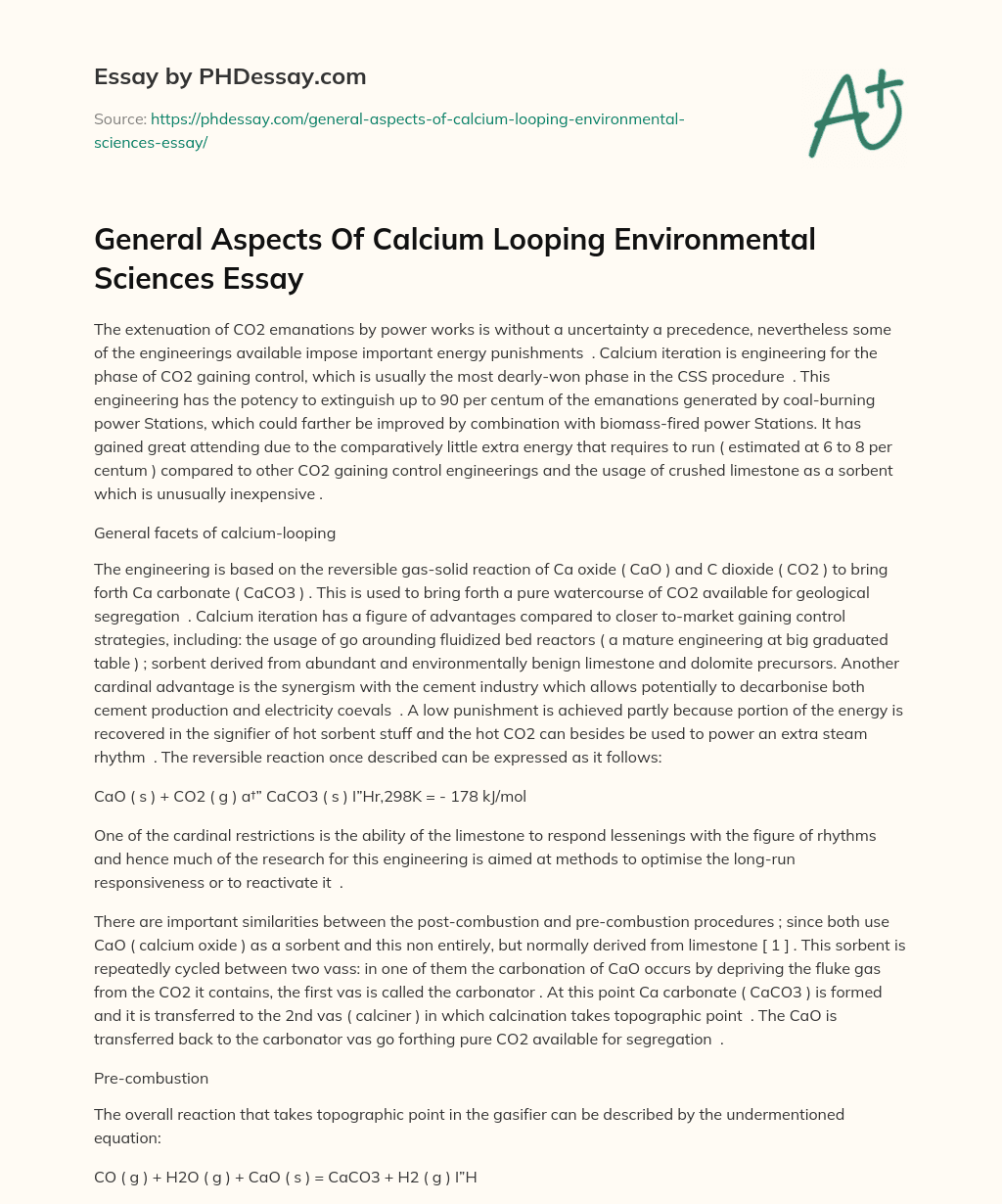 General Aspects Of Calcium Looping Environmental Sciences Essay essay