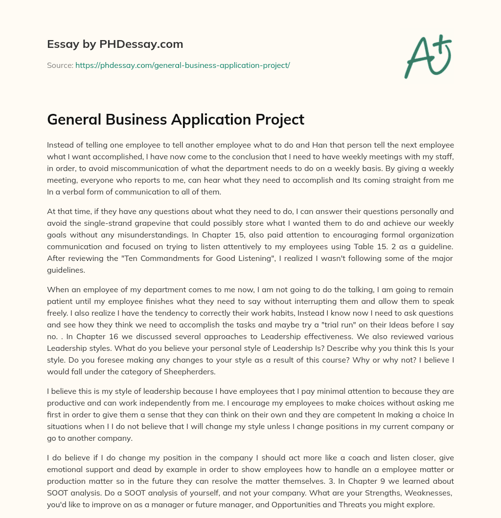 General Business Application Project - PHDessay.com