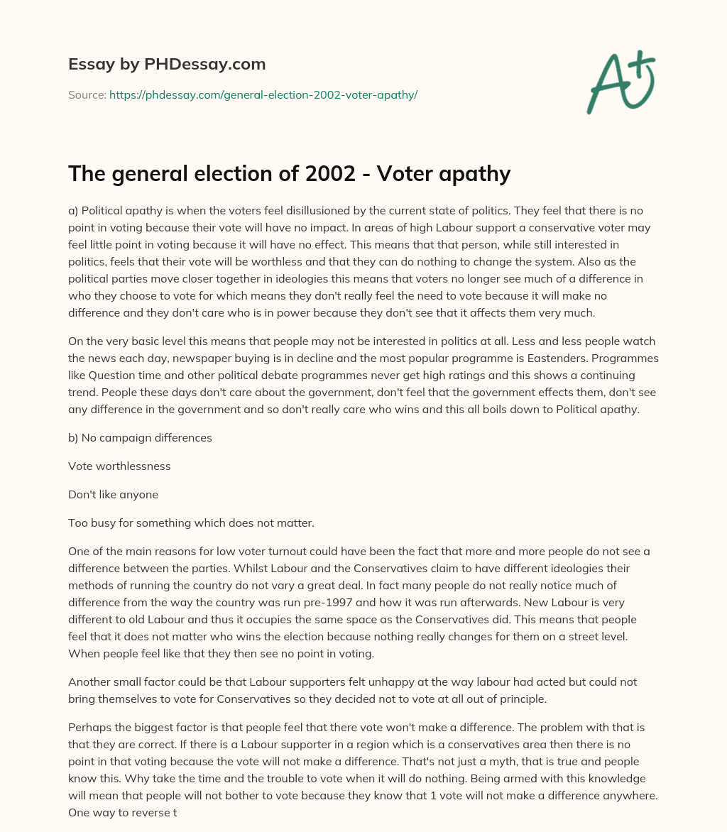 The general election of 2002 – Voter apathy essay
