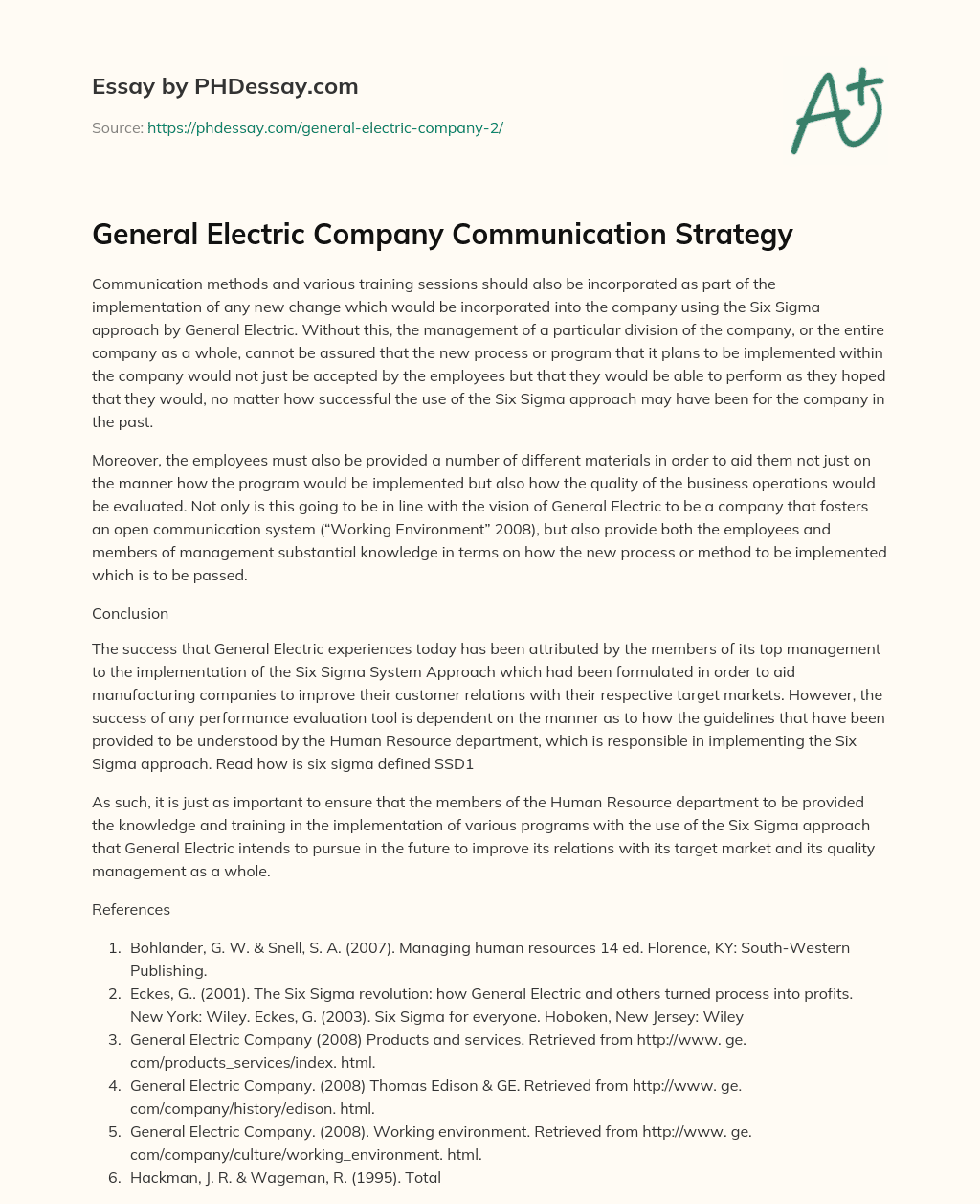 General Electric Company Communication Strategy essay
