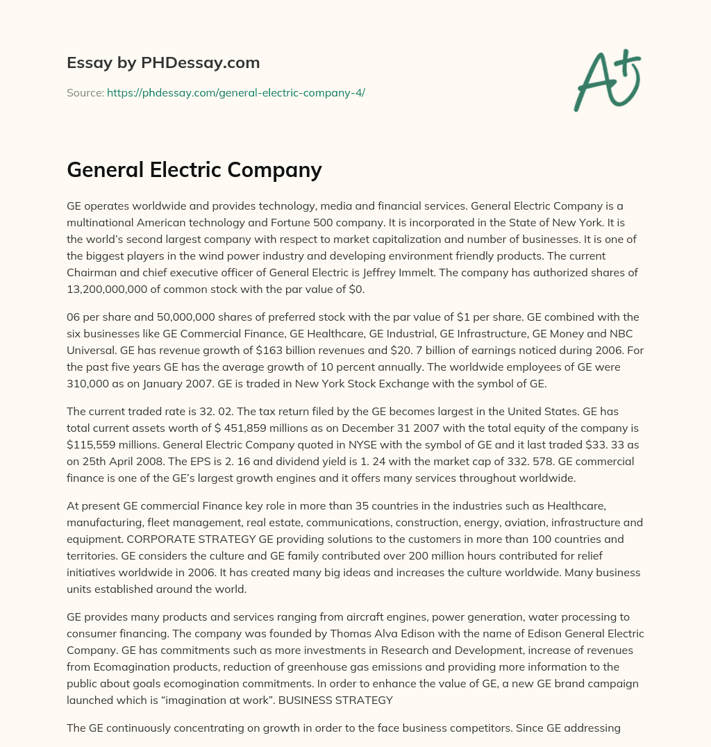 General Electric Company essay