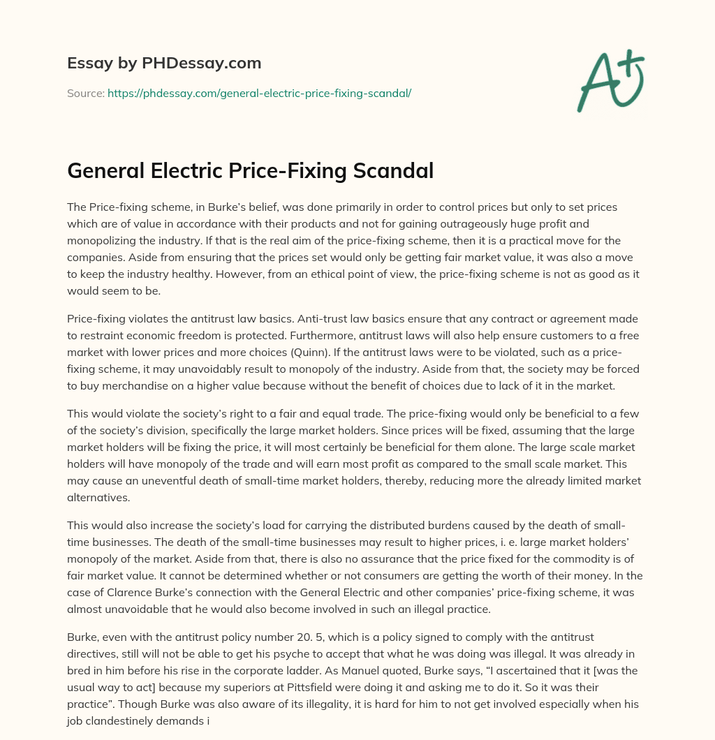 General Electric Price-Fixing Scandal essay