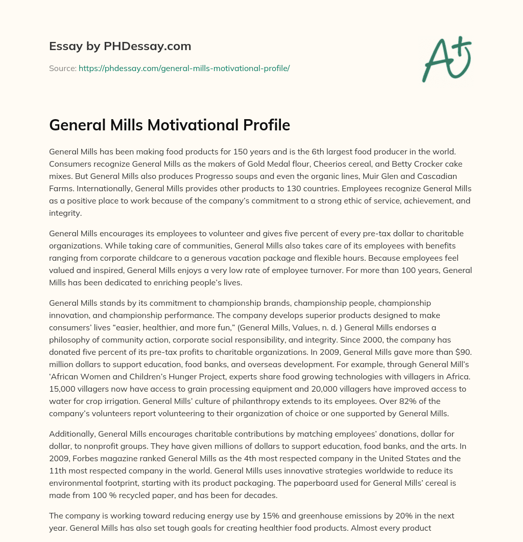 General Mills Motivational Profile essay