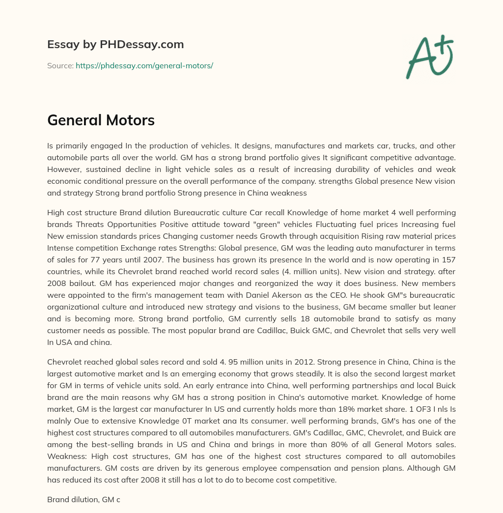 General Motors essay