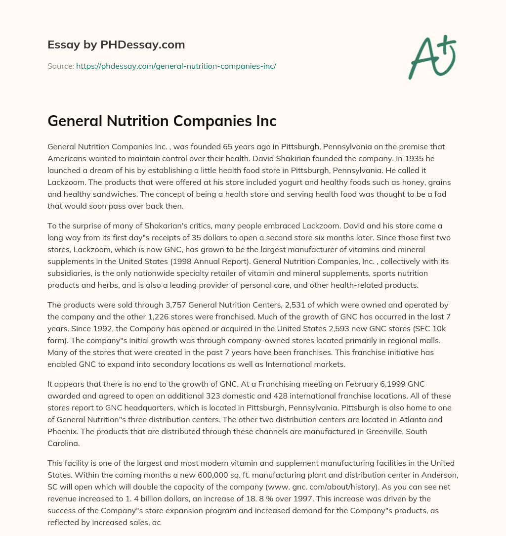 General Nutrition Companies Inc essay