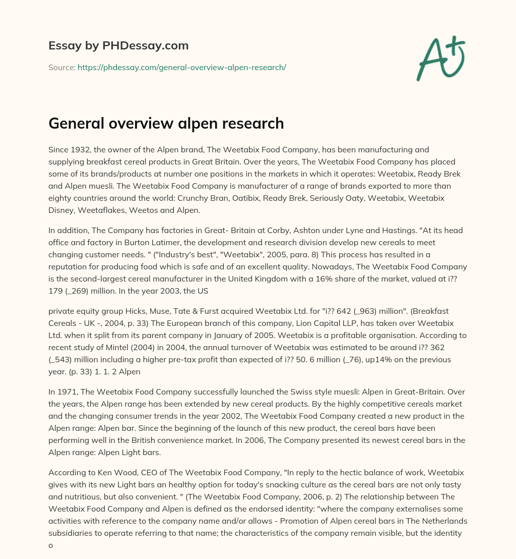General overview alpen research essay