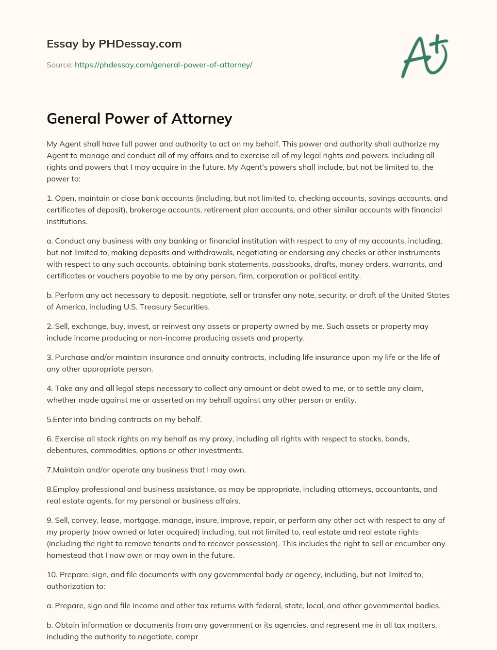 General Power of Attorney essay