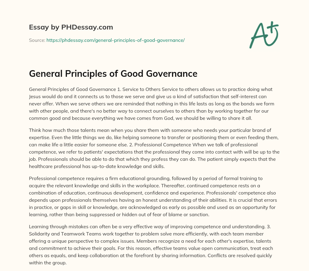 how would you define good governance essay