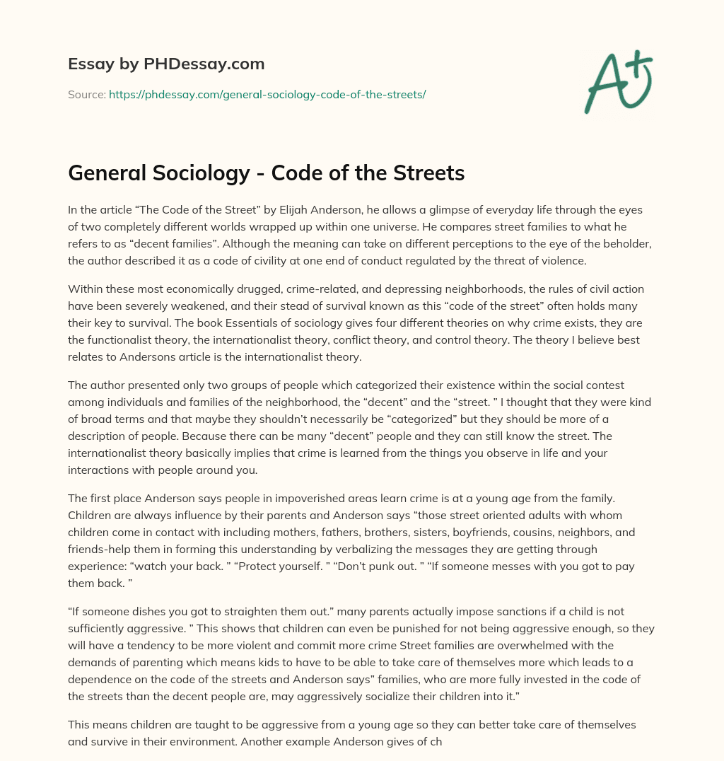 General Sociology Code of the Streets