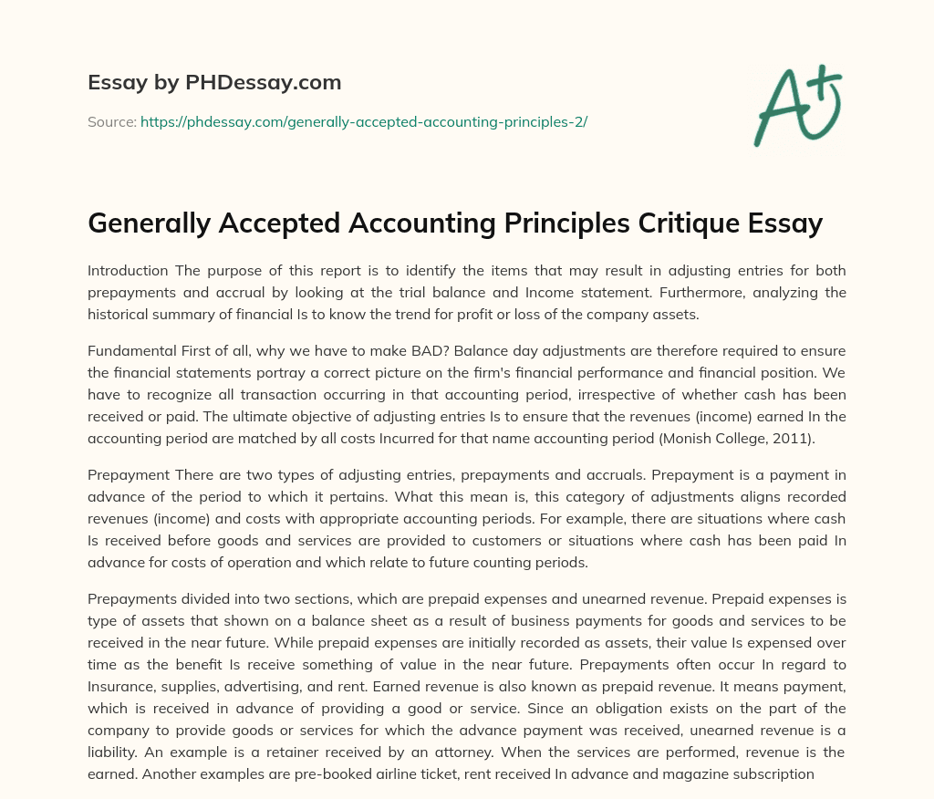 Generally Accepted Accounting Principles Critique Essay essay