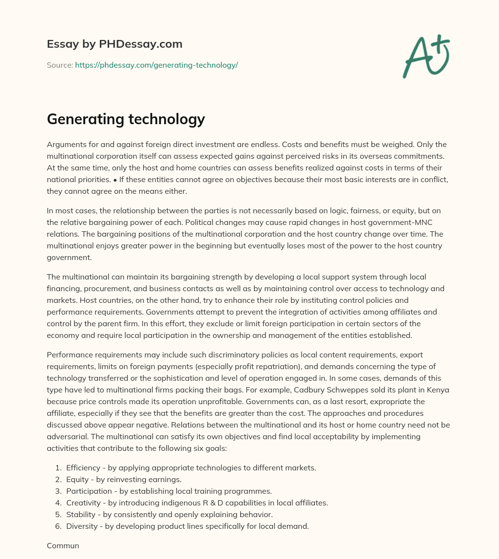 Generating technology essay