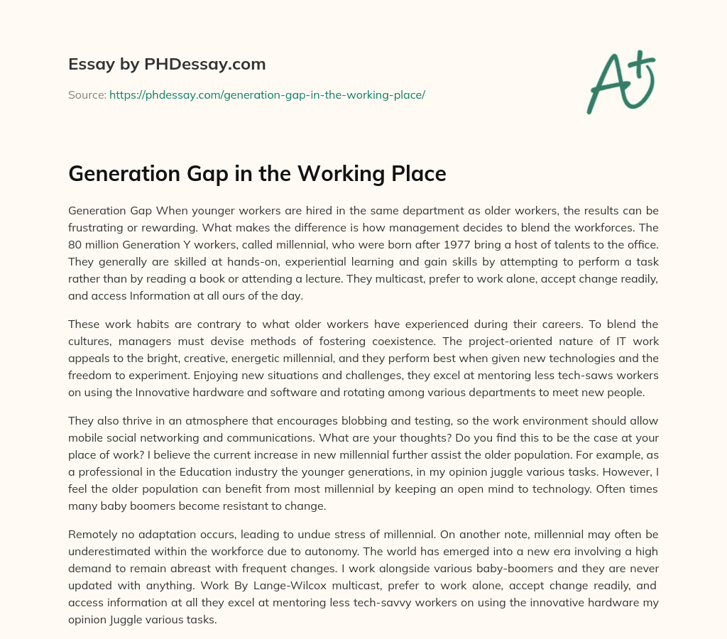 Generation Gap in the Working Place essay
