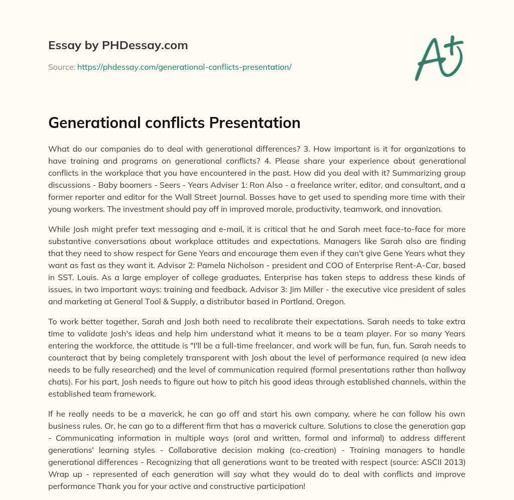 Generational conflicts Presentation essay