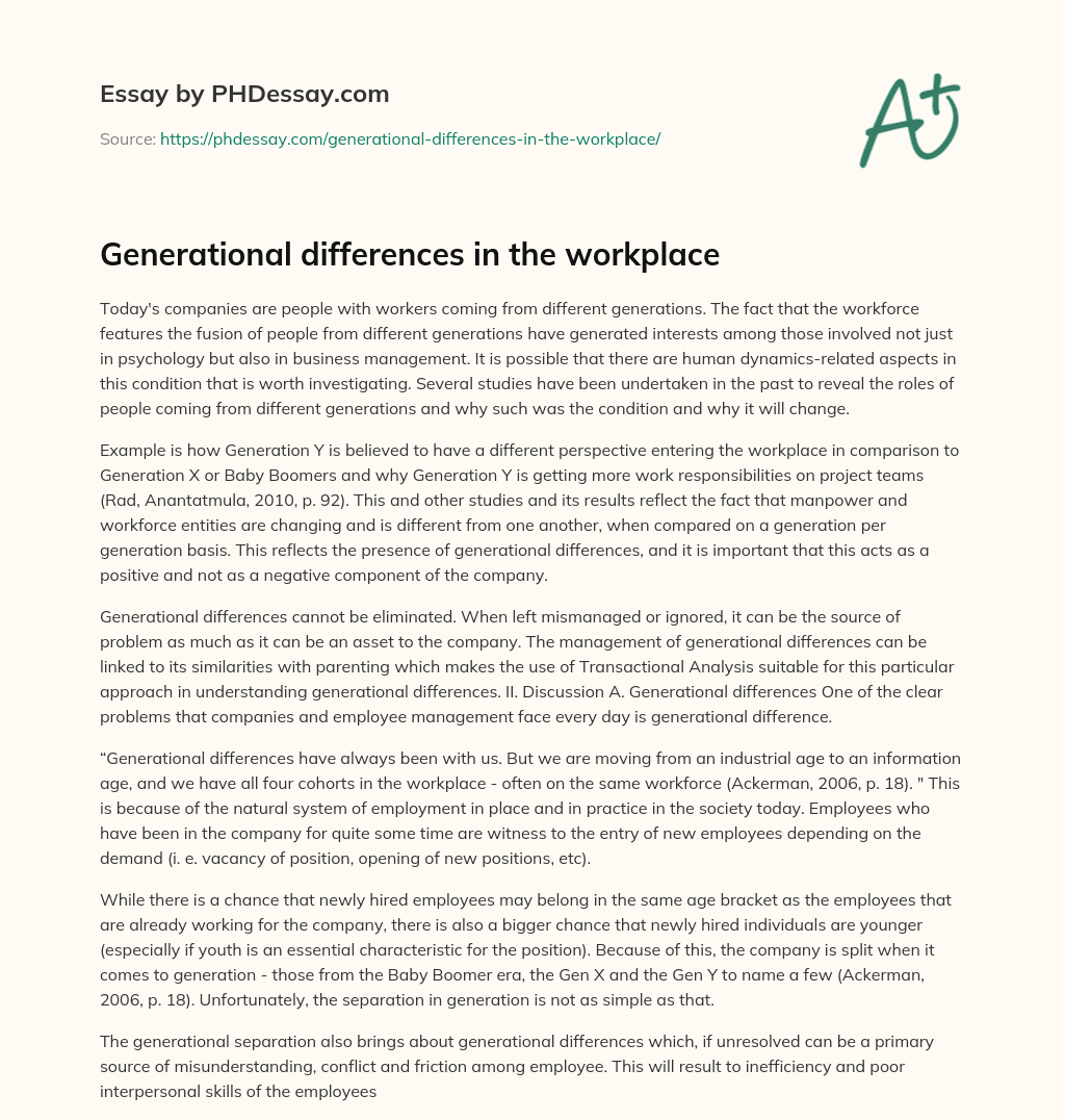 Generational differences in the workplace essay