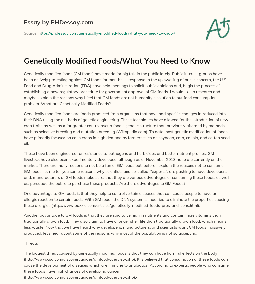 Genetically Modified Foods/What You Need to Know essay