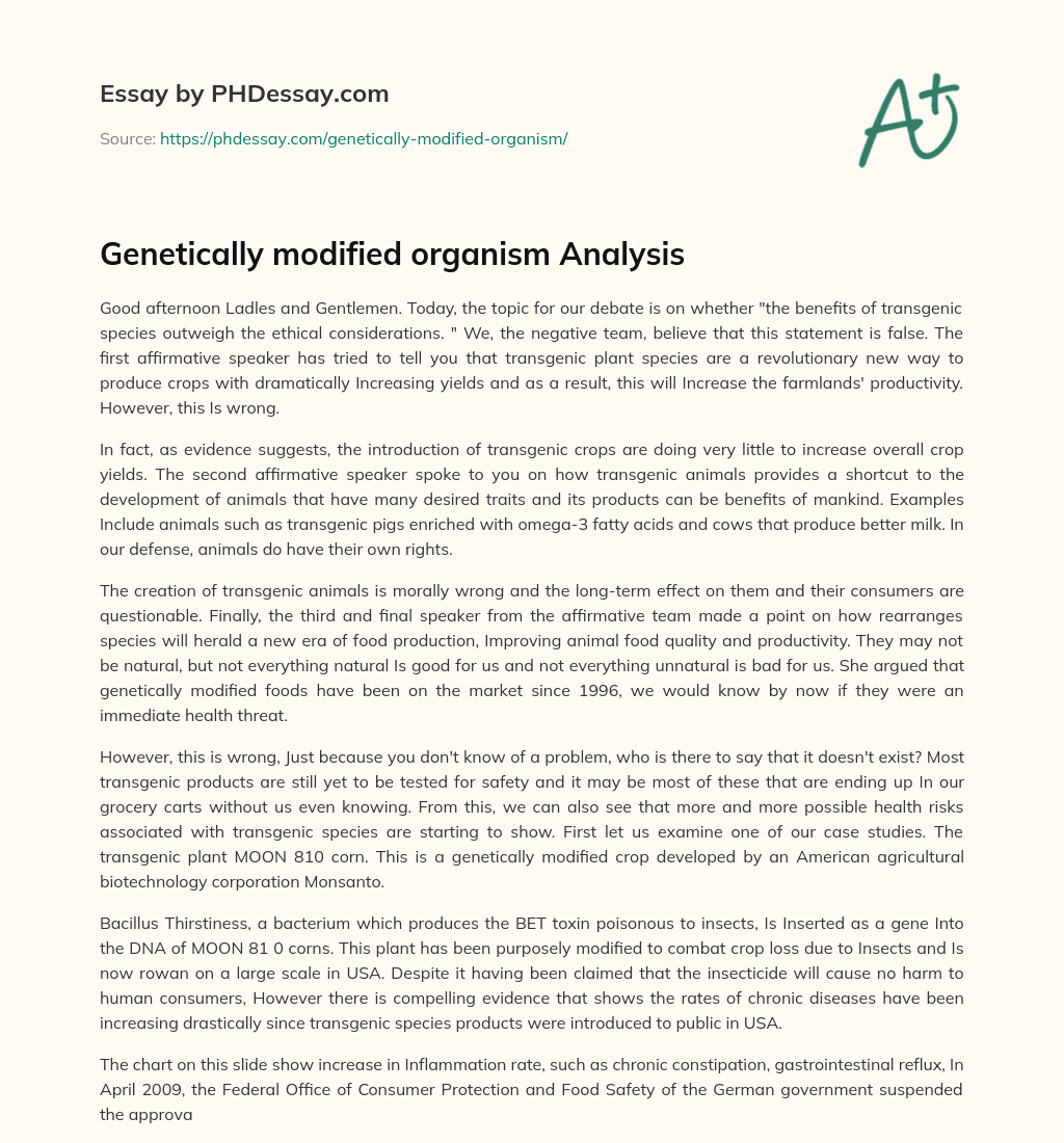 Genetically modified organism Analysis essay