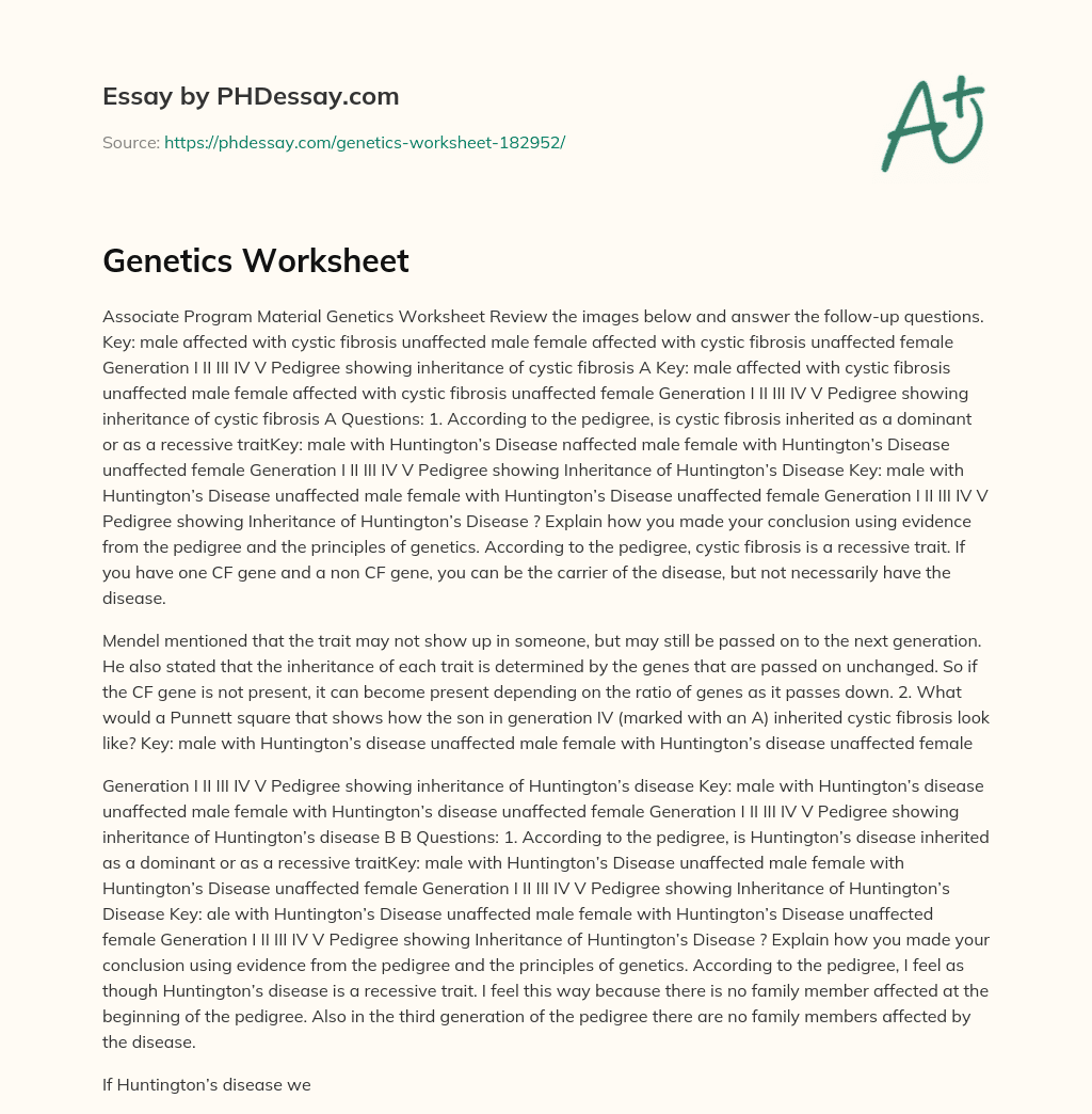 Genetics Worksheet essay