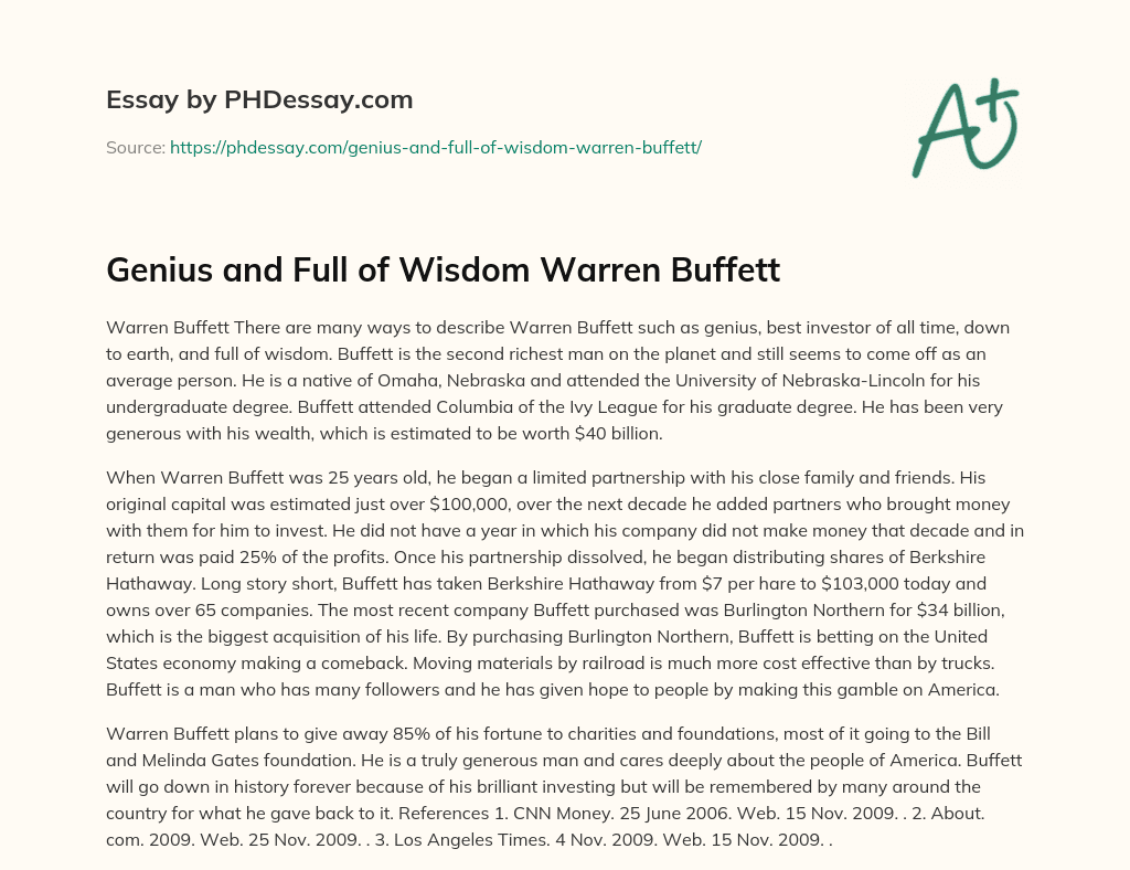 Genius and Full of Wisdom Warren Buffett essay
