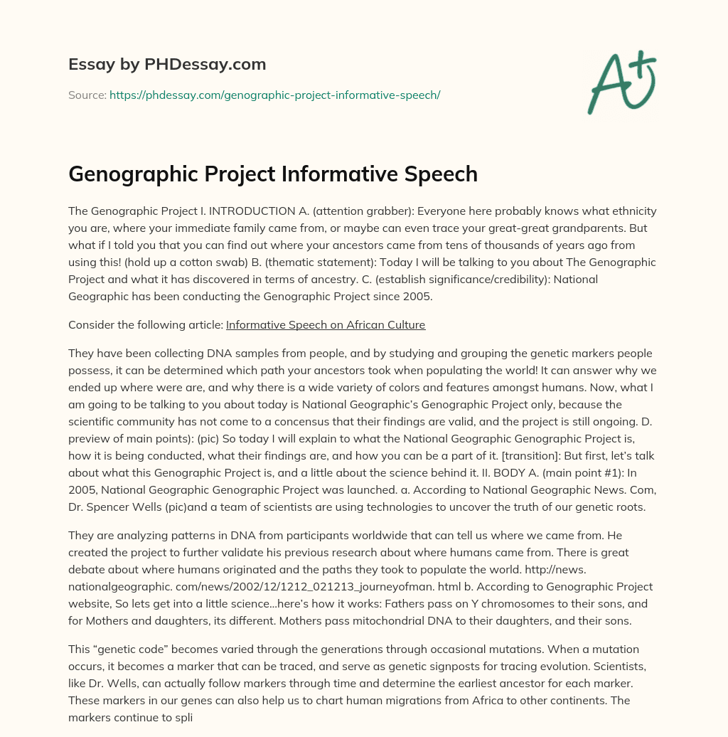 Genographic Project Informative Speech essay