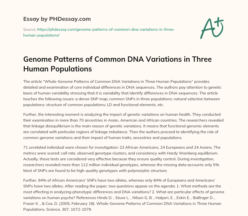 Genome Patterns of Common DNA Variations in Three Human Populations essay