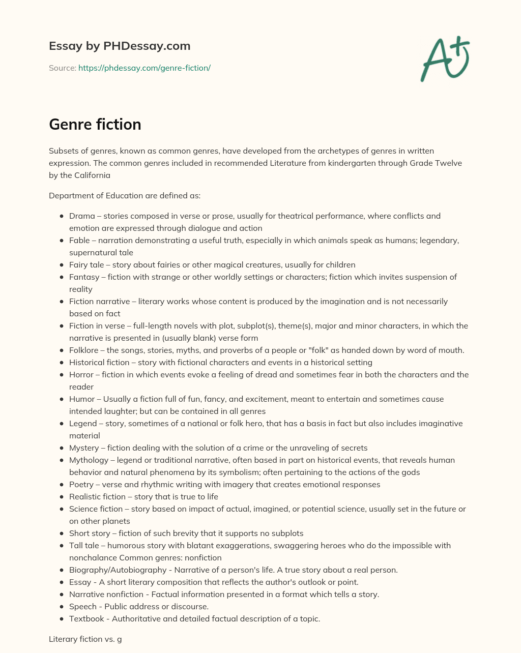 Genre fiction essay