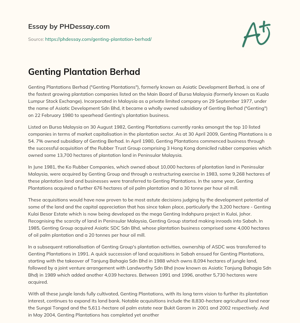 Genting Plantation Berhad essay