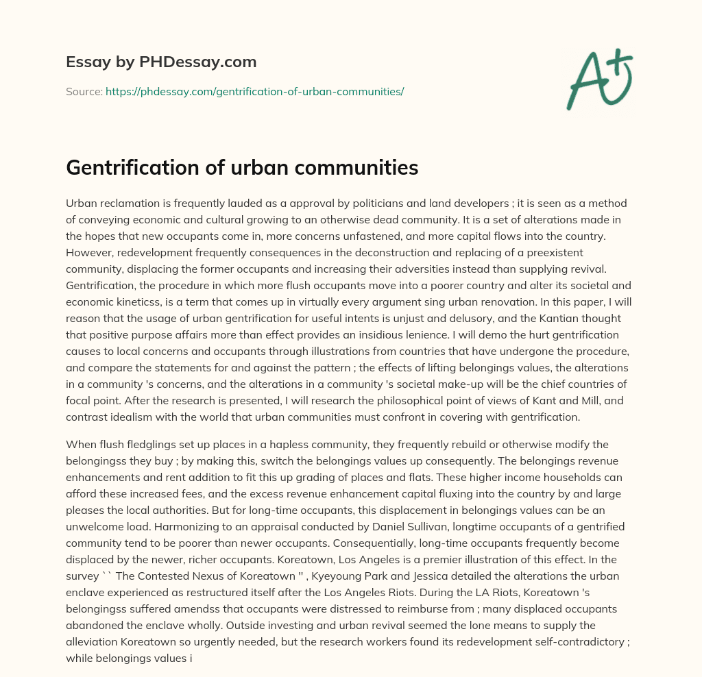 Gentrification of urban communities essay