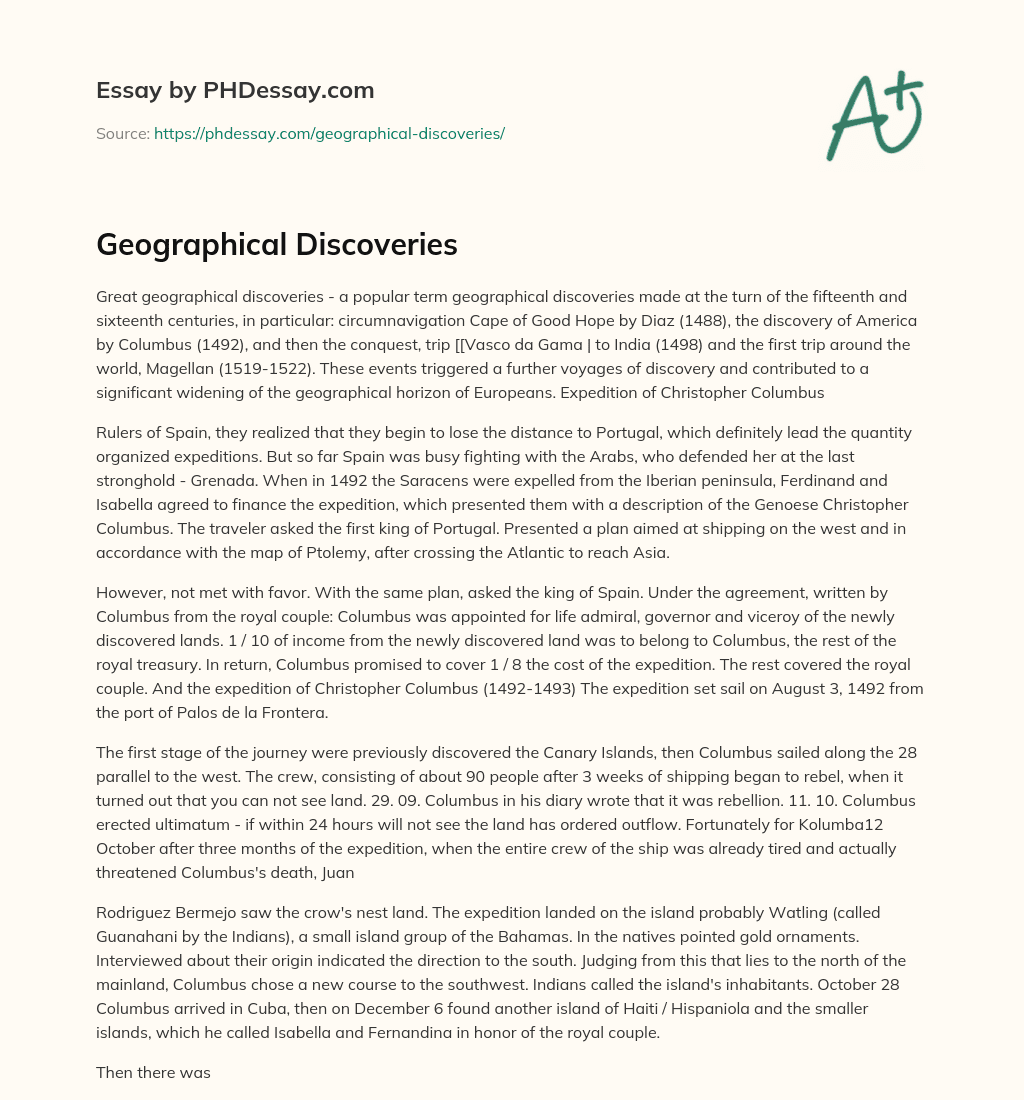 great geographical discoveries essay