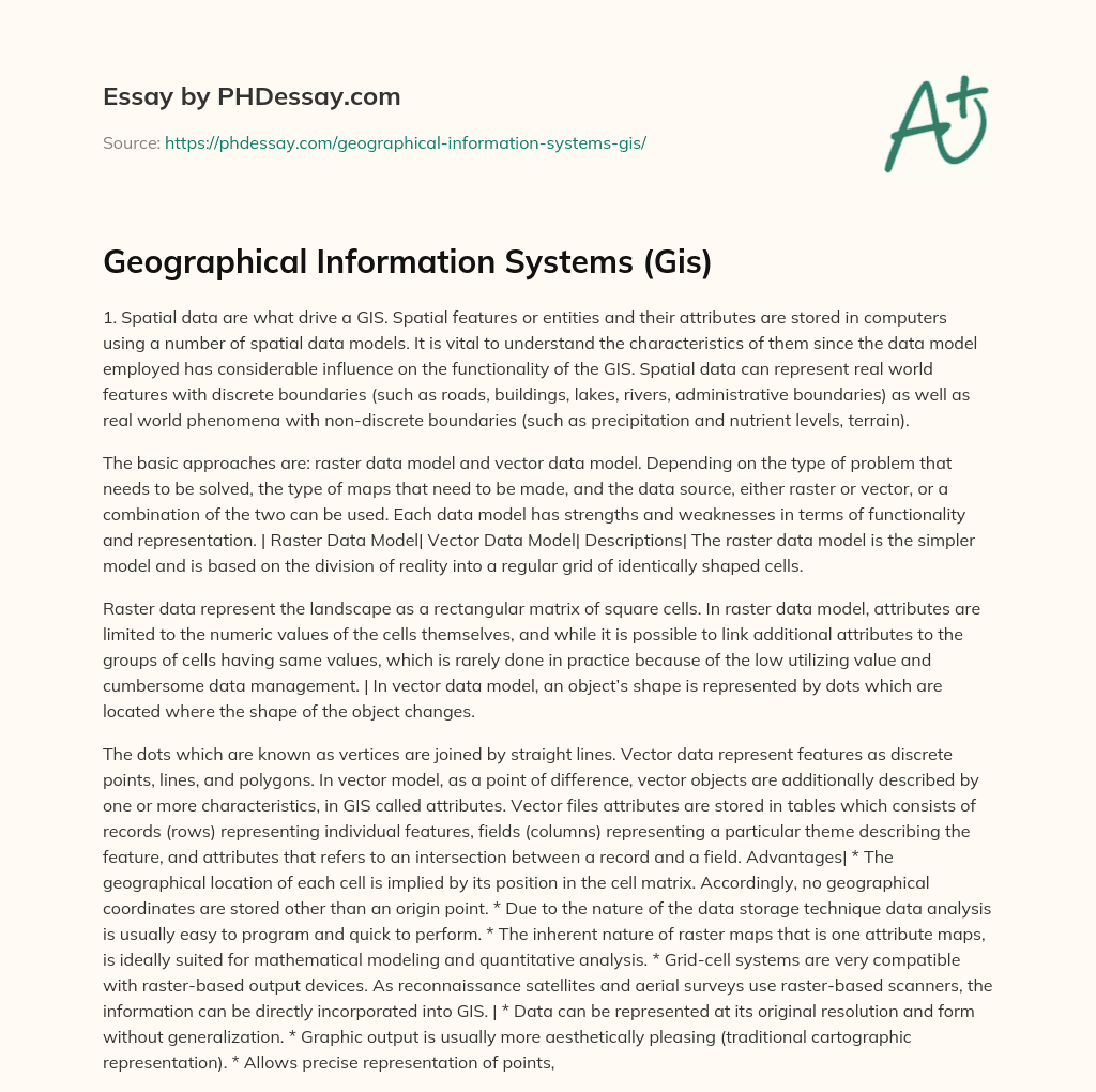 Geographical Information Systems (Gis) essay