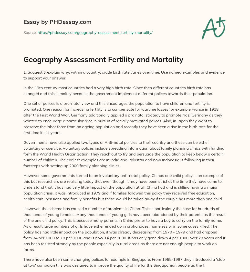 Geography Assessment Fertility and Mortality essay